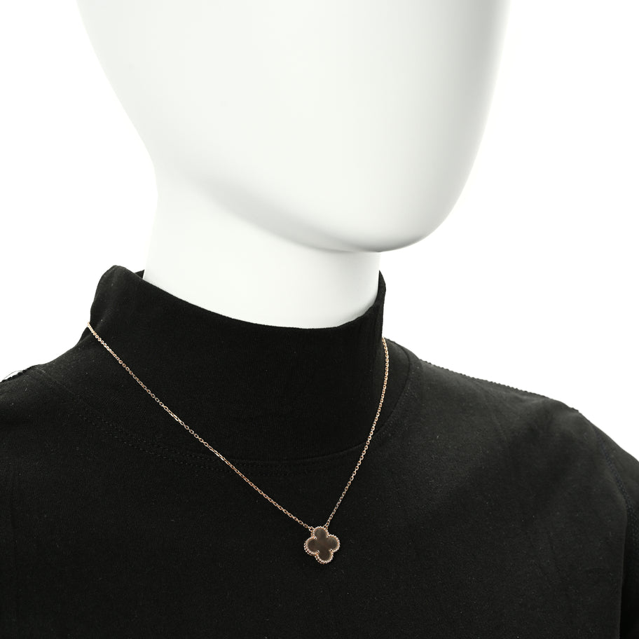 Van Cleef & Arpels 18K Rose Gold Gray Mother of Pearl Vintage Alhambra Pendant Necklace Grey Image 3