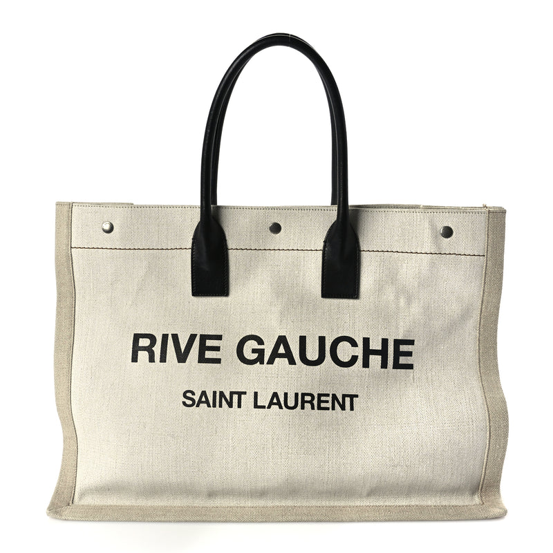  Saint Laurent Linen Calfskin Rive Gauche Tote Optic White