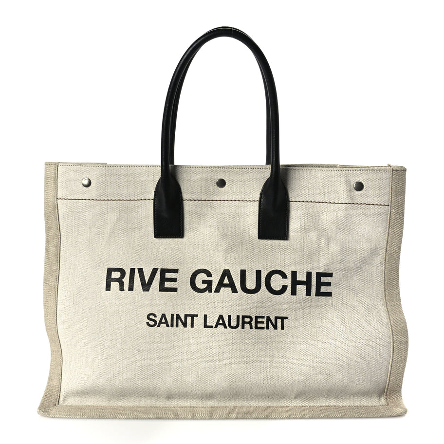 Saint Laurent Linen Calfskin Rive Gauche Tote Optic White Image 1