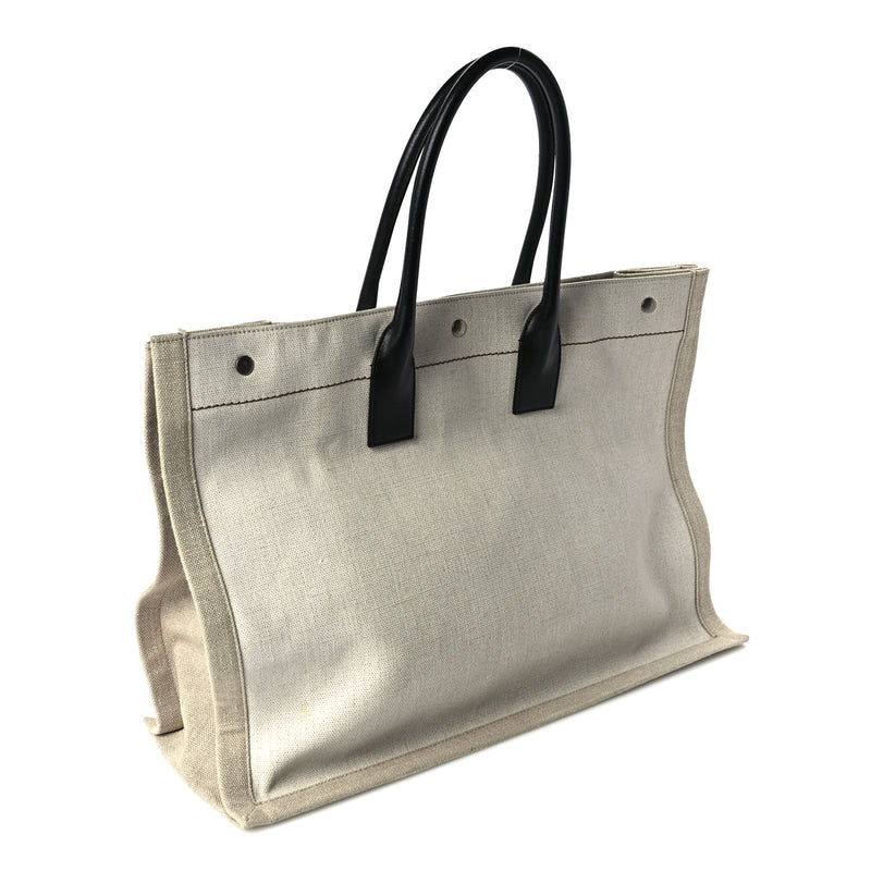  Saint Laurent Linen Calfskin Rive Gauche Tote Optic White