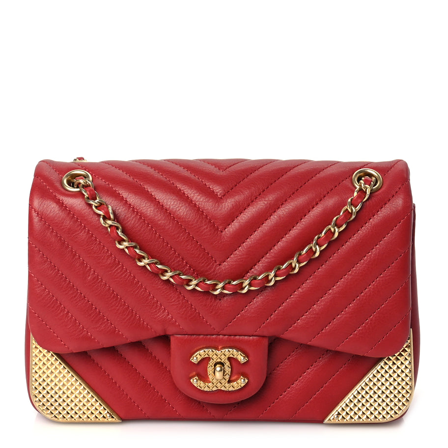 Chanel Calfskin Chevron Quilted Mini Rock The Corner Flap Red Image 1