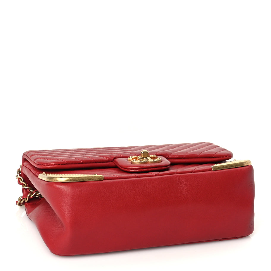 Chanel Calfskin Chevron Quilted Mini Rock The Corner Flap Red Image 3