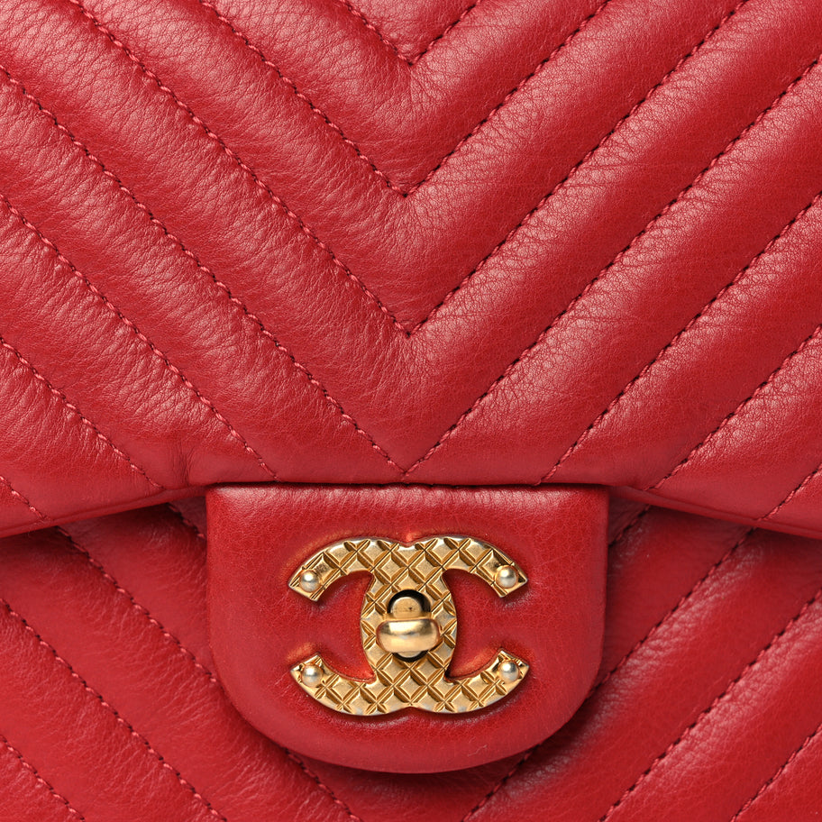 Chanel Calfskin Chevron Quilted Mini Rock The Corner Flap Red Image 7