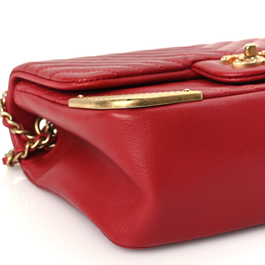 Chanel Calfskin Chevron Quilted Mini Rock The Corner Flap Red Image 8