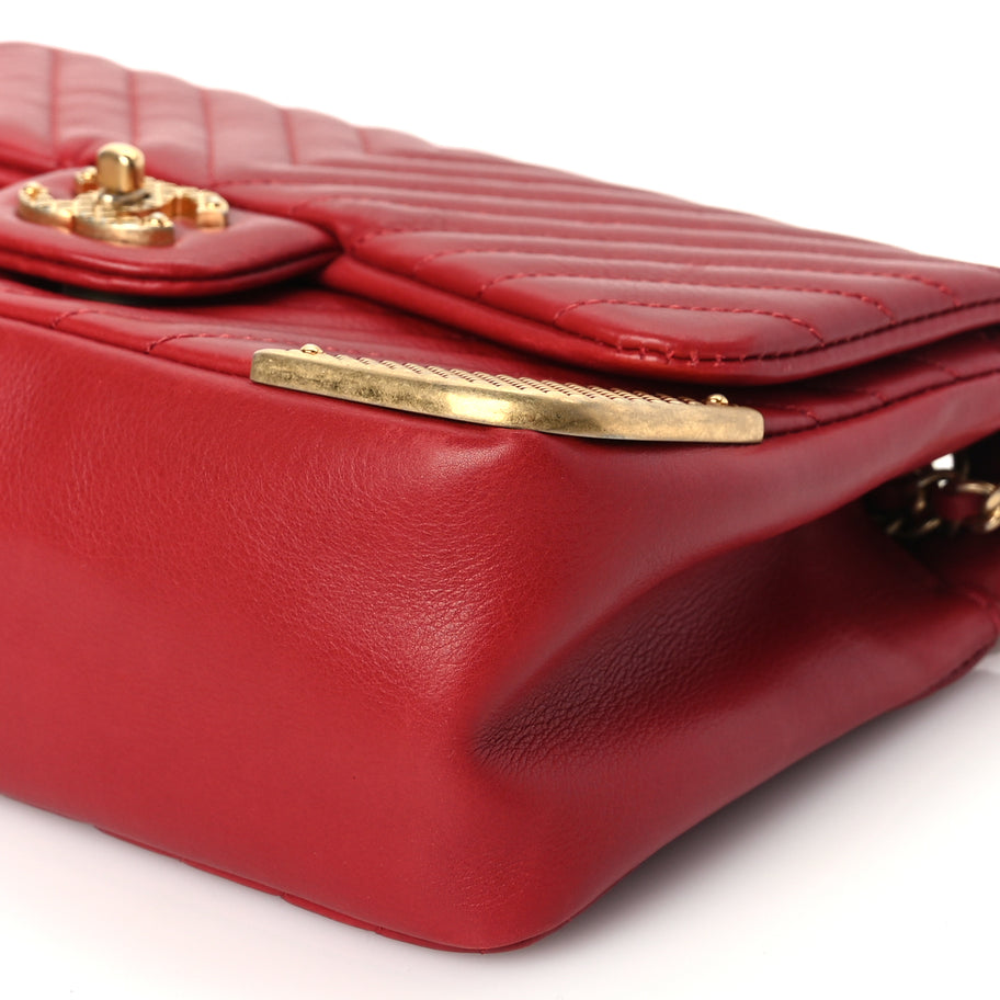 Chanel Calfskin Chevron Quilted Mini Rock The Corner Flap Red Image 9