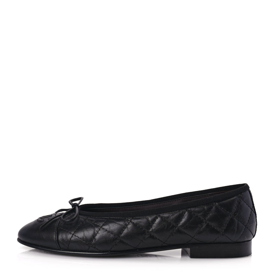Chanel Aged Calfskin Quilted CC Cap Toe Ballerina Flats 36 Black Image 1