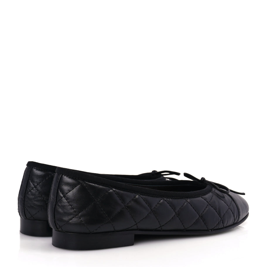 Chanel Aged Calfskin Quilted CC Cap Toe Ballerina Flats 36 Black Image 3