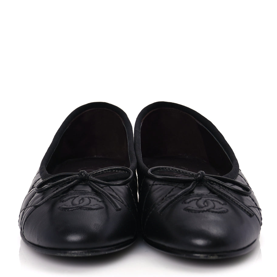 Chanel Aged Calfskin Quilted CC Cap Toe Ballerina Flats 36 Black Image 4