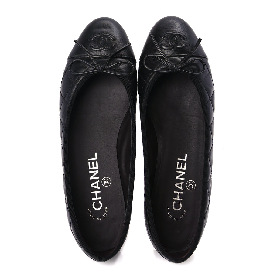 Chanel Aged Calfskin Quilted CC Cap Toe Ballerina Flats 36 Black Image 5