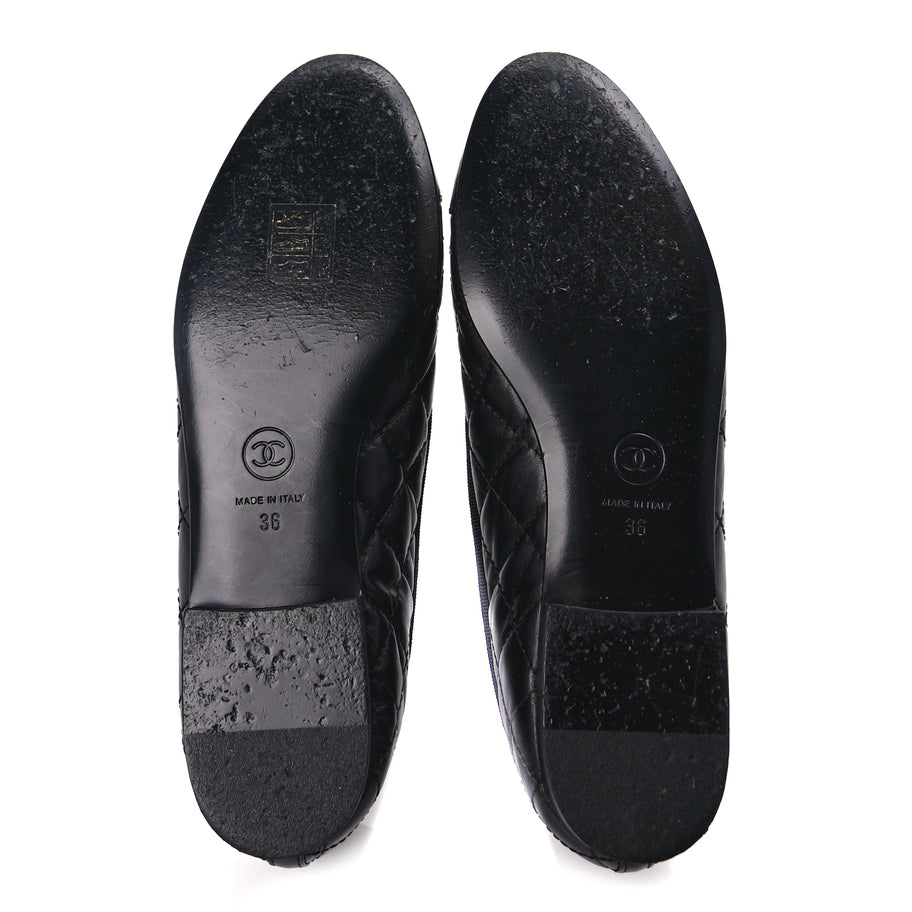 Chanel Aged Calfskin Quilted CC Cap Toe Ballerina Flats 36 Black Image 6