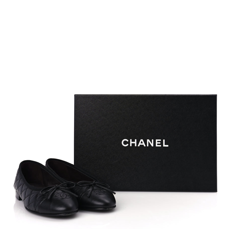 Chanel Aged Calfskin Quilted CC Cap Toe Ballerina Flats 36 Black Image 9