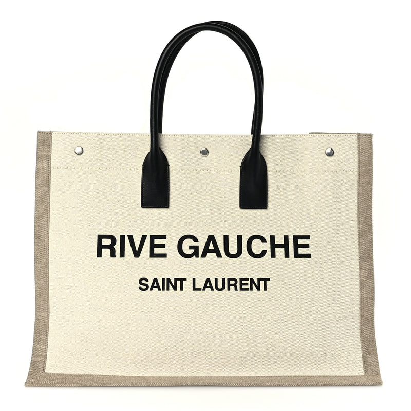  Saint Laurent Linen Calfskin Rive Gauche Tote Optic White