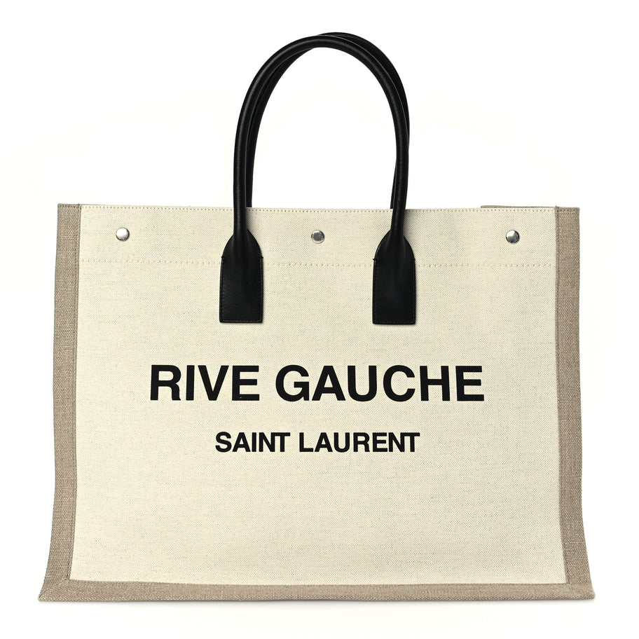 Saint Laurent Linen Calfskin Rive Gauche Tote Optic White Image 1