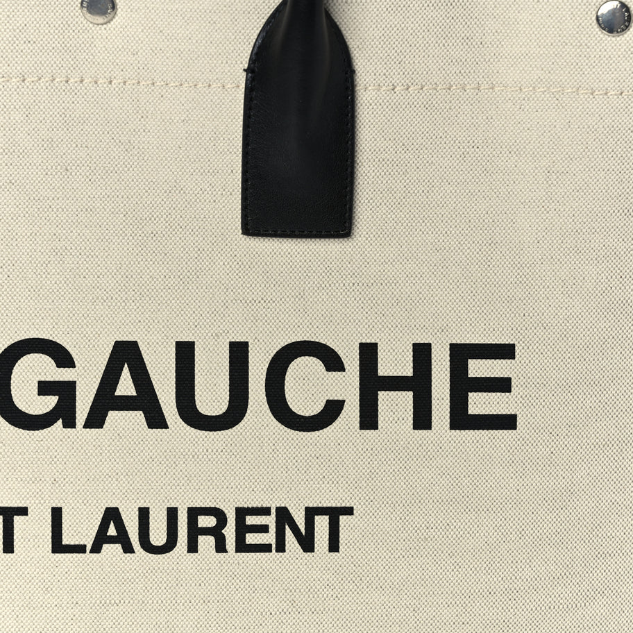 Saint Laurent Linen Calfskin Rive Gauche Tote Optic White Image 6