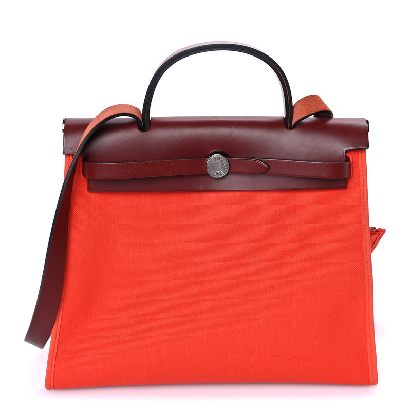  Hermes Military Toile Vache Hunter Herbag Zip 31 PM  Rouge Grenat