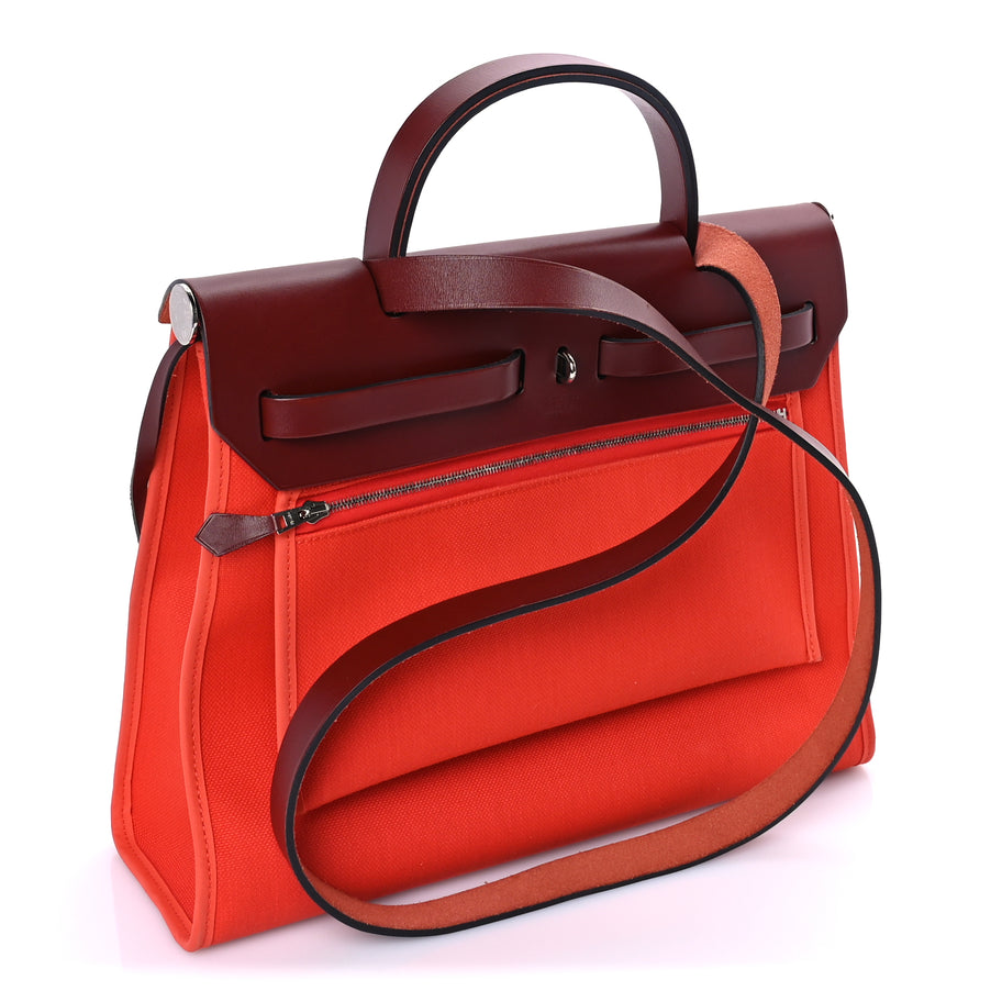 Hermes Military Toile Vache Hunter Herbag Zip 31 PM  Rouge Grenat Image 3