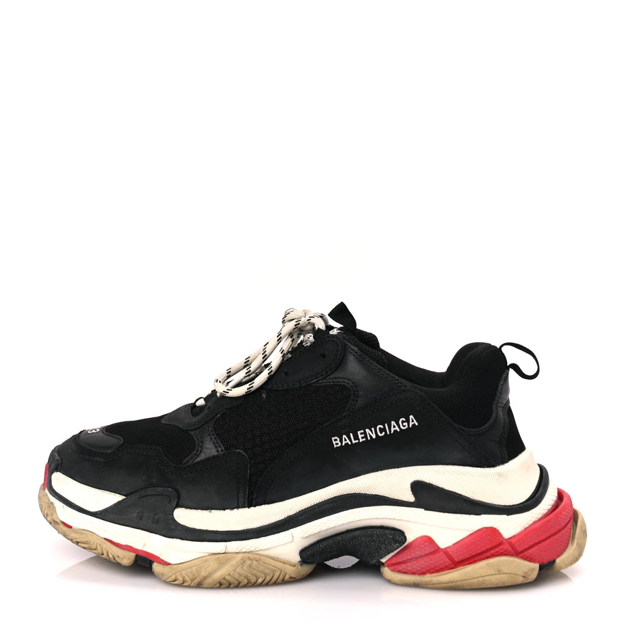 Balenciaga Fabric Mesh Washed Effect Mens Triple S Sneakers 43 Black Red Image 1