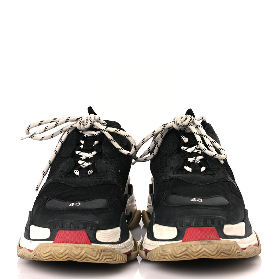 Balenciaga Fabric Mesh Washed Effect Mens Triple S Sneakers 43 Black Red Image 2