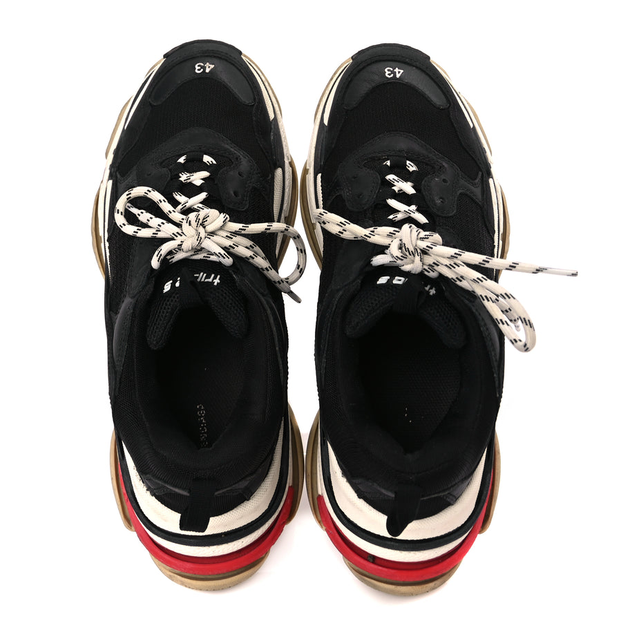 Balenciaga Fabric Mesh Washed Effect Mens Triple S Sneakers 43 Black Red Image 3