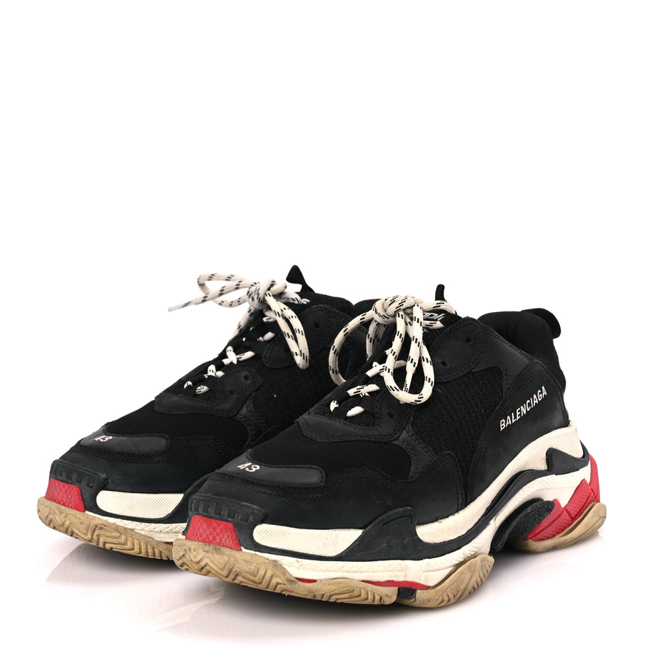 Balenciaga Fabric Mesh Washed Effect Mens Triple S Sneakers 43 Black Red Image 4