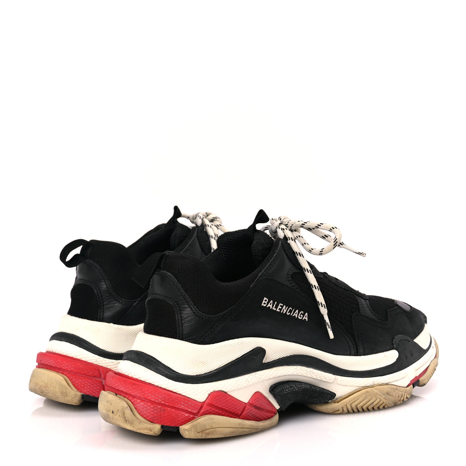 Balenciaga Fabric Mesh Washed Effect Mens Triple S Sneakers 43 Black Red Image 5