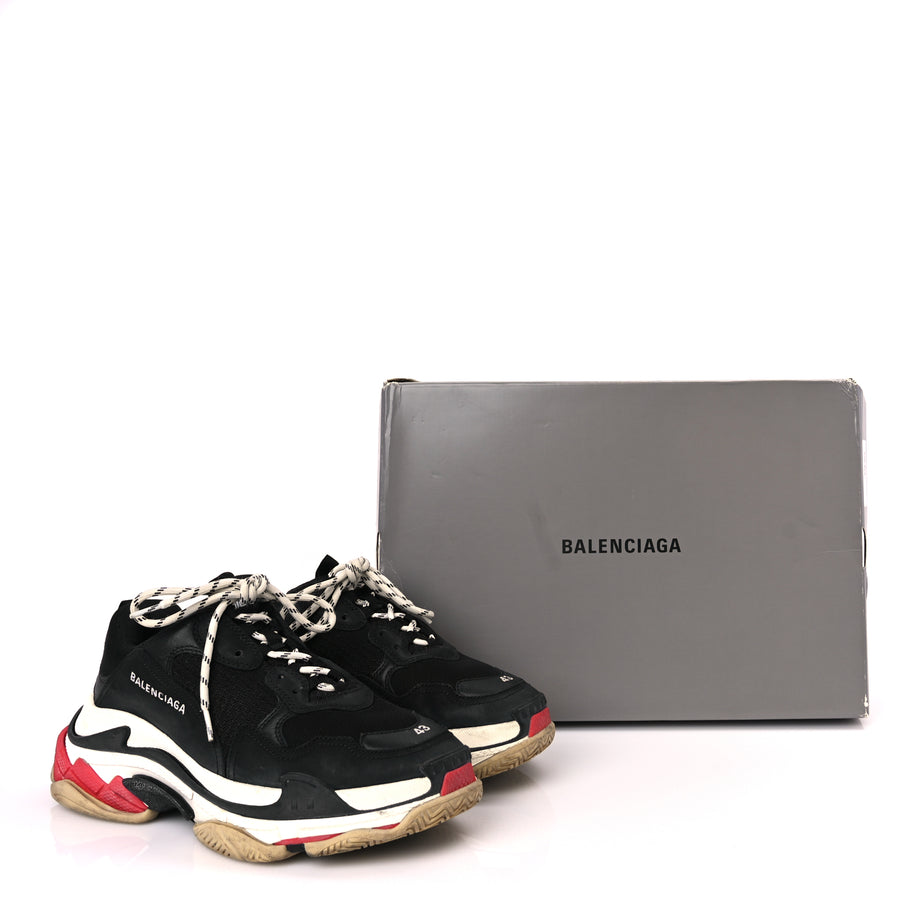 Balenciaga Fabric Mesh Washed Effect Mens Triple S Sneakers 43 Black Red Image 9