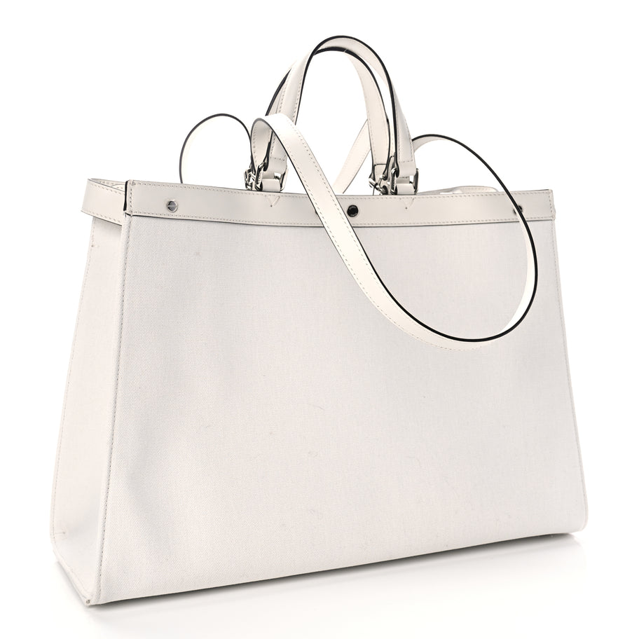 Fendi Canvas Vitello King FF Embroidered Medium Peekaboo X-Tote White Rice Black Image 2