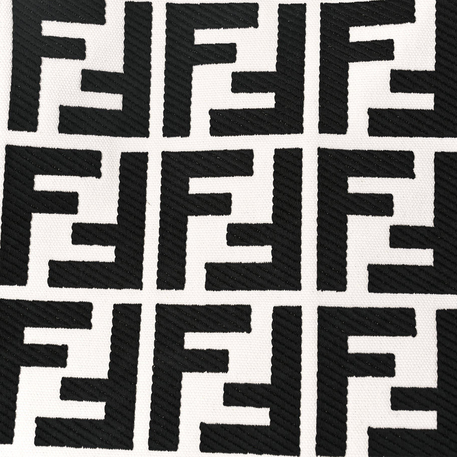 Fendi Canvas Vitello King FF Embroidered Medium Peekaboo X-Tote White Rice Black Image 7