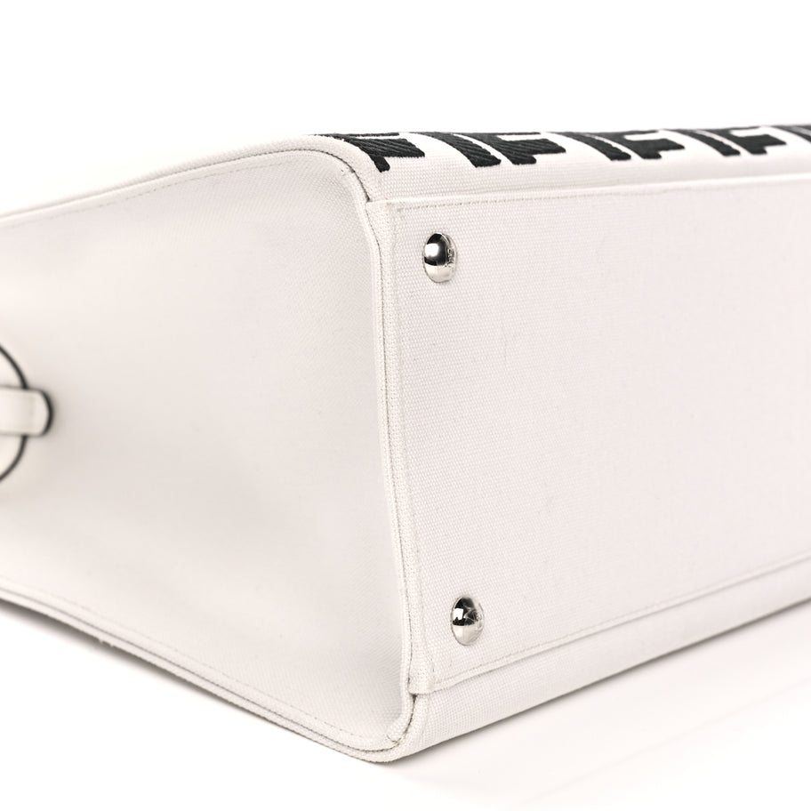 Fendi Canvas Vitello King FF Embroidered Medium Peekaboo X-Tote White Rice Black Image 8