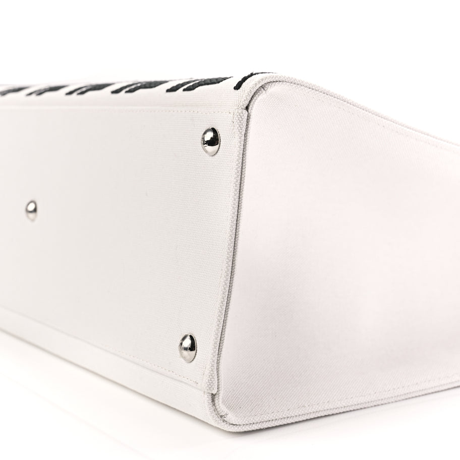 Fendi Canvas Vitello King FF Embroidered Medium Peekaboo X-Tote White Rice Black Image 9