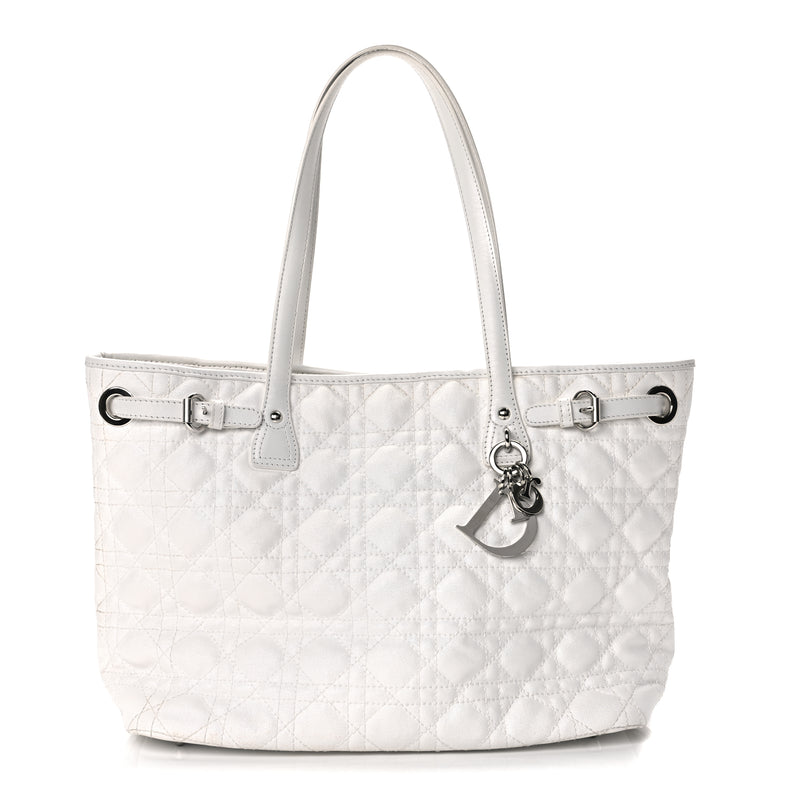  Christian Dior Coated Canvas Cannage Small Panarea Tote White
