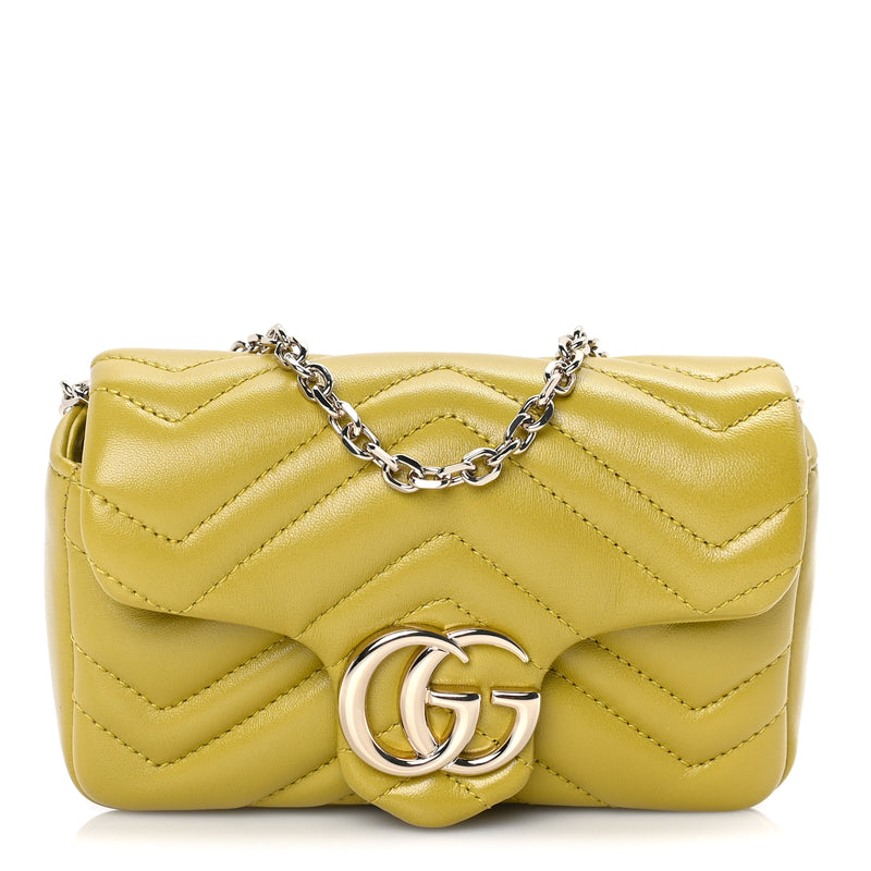  Gucci Lambskin Matelasse Mini GG Marmont Shoulder Bag  Yellow