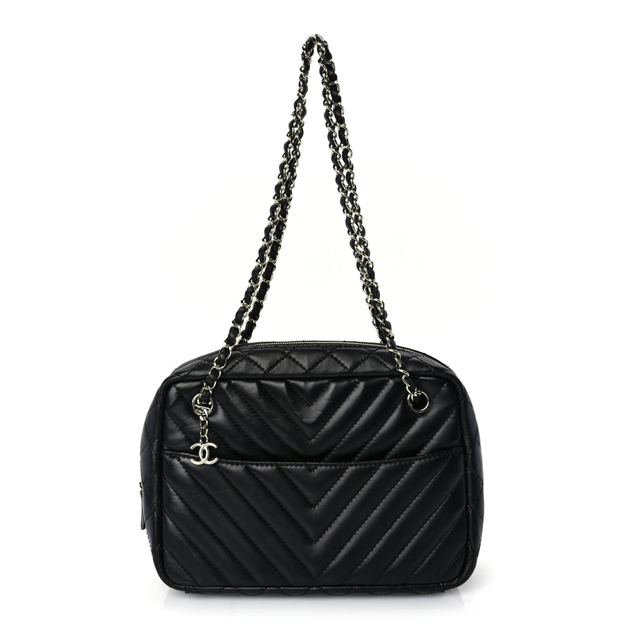 Chanel Lambskin Chevron Quilted Camera Case Black Image 1