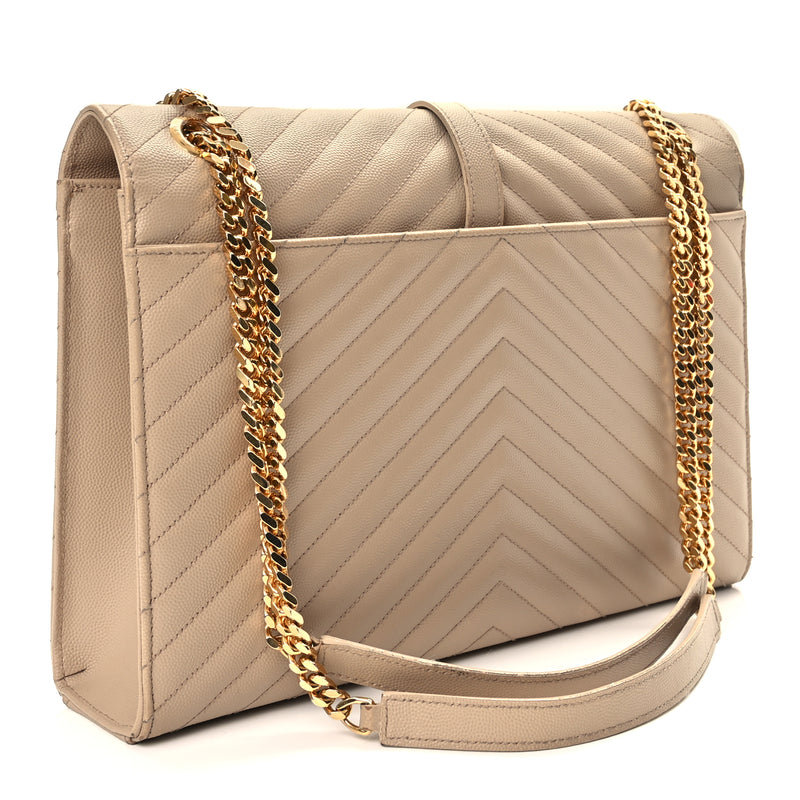  Saint Laurent Grain De Poudre Matelasse Chevron Large Monogram Satchel Dark Beige