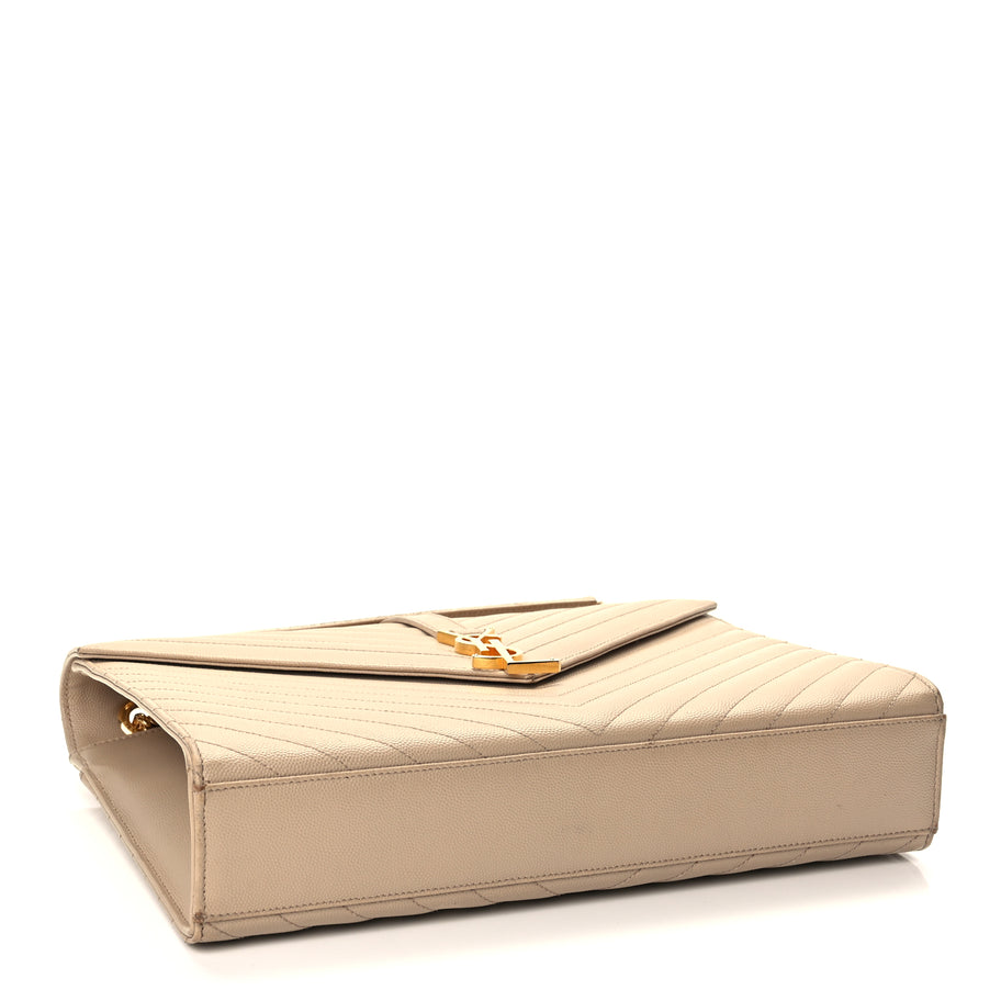 Saint Laurent Grain De Poudre Matelasse Chevron Large Monogram Satchel Dark Beige Image 3