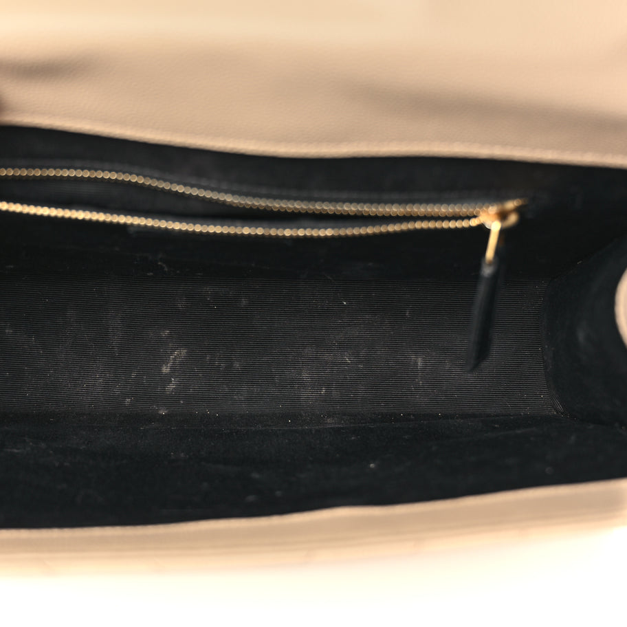 Saint Laurent Grain De Poudre Matelasse Chevron Large Monogram Satchel Dark Beige Image 4