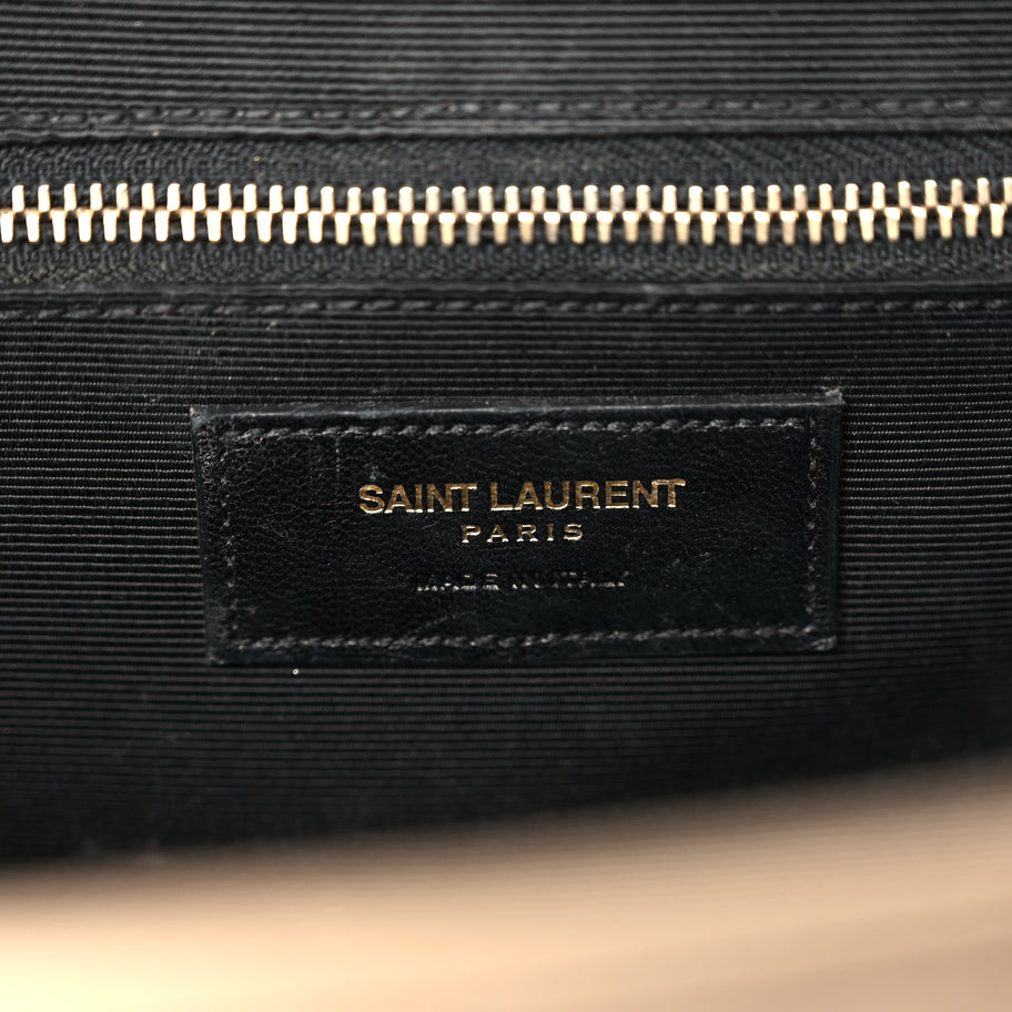 Saint Laurent Grain De Poudre Matelasse Chevron Large Monogram Satchel Dark Beige Image 5