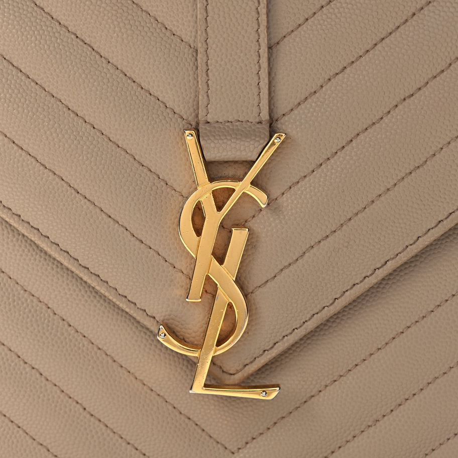 Saint Laurent Grain De Poudre Matelasse Chevron Large Monogram Satchel Dark Beige Image 7