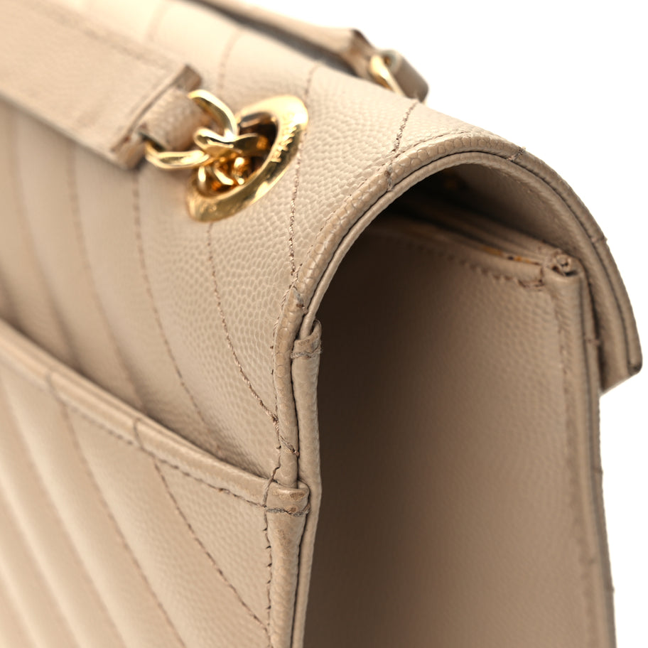 Saint Laurent Grain De Poudre Matelasse Chevron Large Monogram Satchel Dark Beige Image 10
