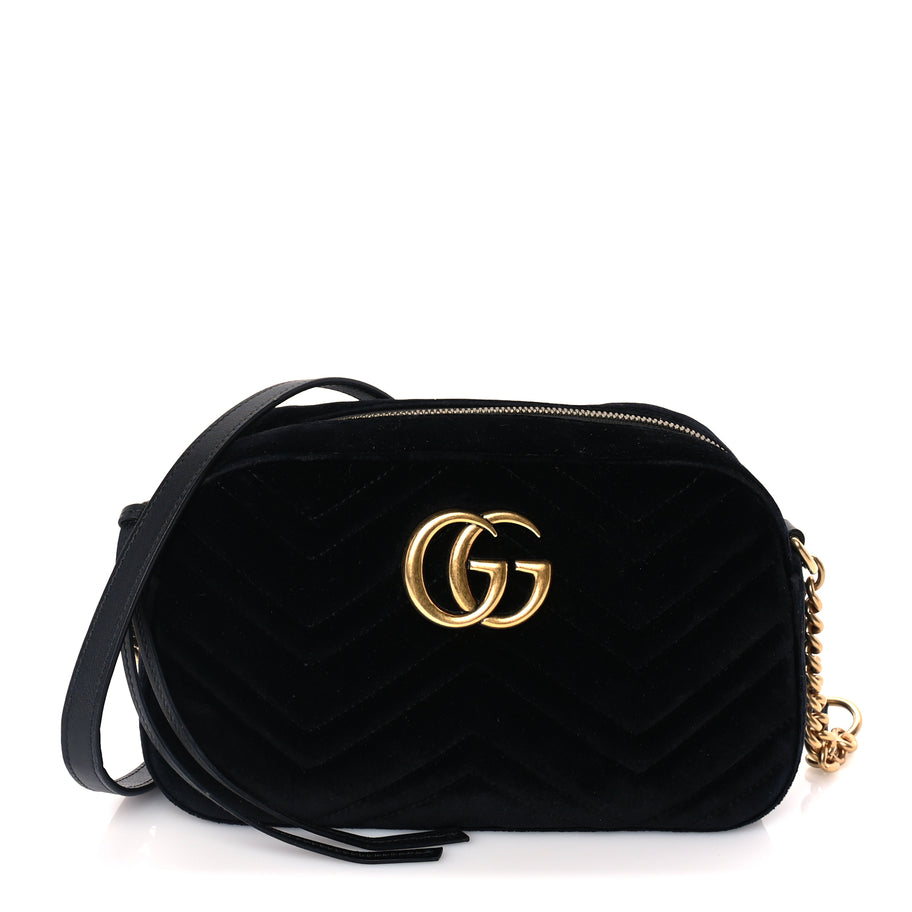Gucci Velvet Matelasse Small GG Marmont Chain Shoulder Bag Black Image 1