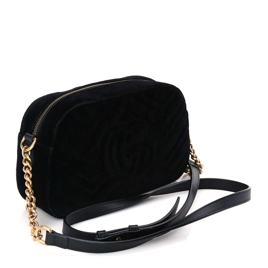 Gucci Velvet Matelasse Small GG Marmont Chain Shoulder Bag Black Image 2