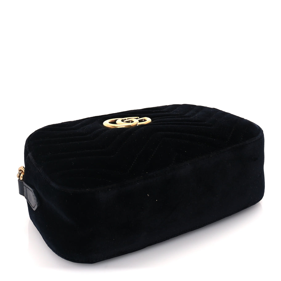 Gucci Velvet Matelasse Small GG Marmont Chain Shoulder Bag Black Image 3