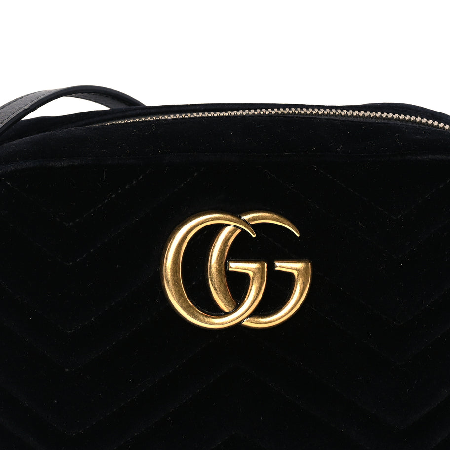 Gucci Velvet Matelasse Small GG Marmont Chain Shoulder Bag Black Image 6