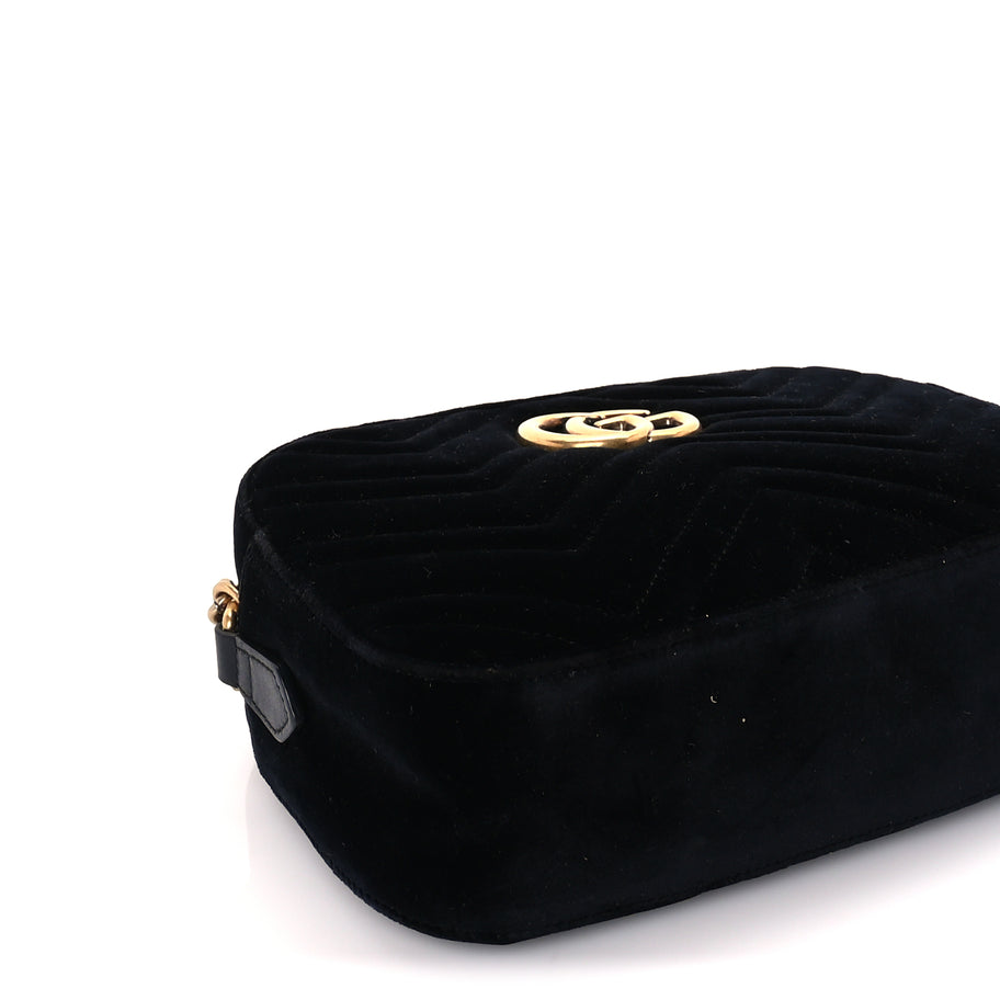 Gucci Velvet Matelasse Small GG Marmont Chain Shoulder Bag Black Image 7