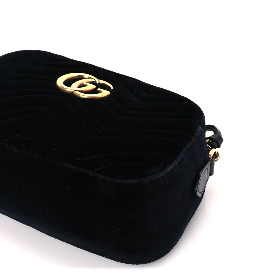 Gucci Velvet Matelasse Small GG Marmont Chain Shoulder Bag Black Image 8
