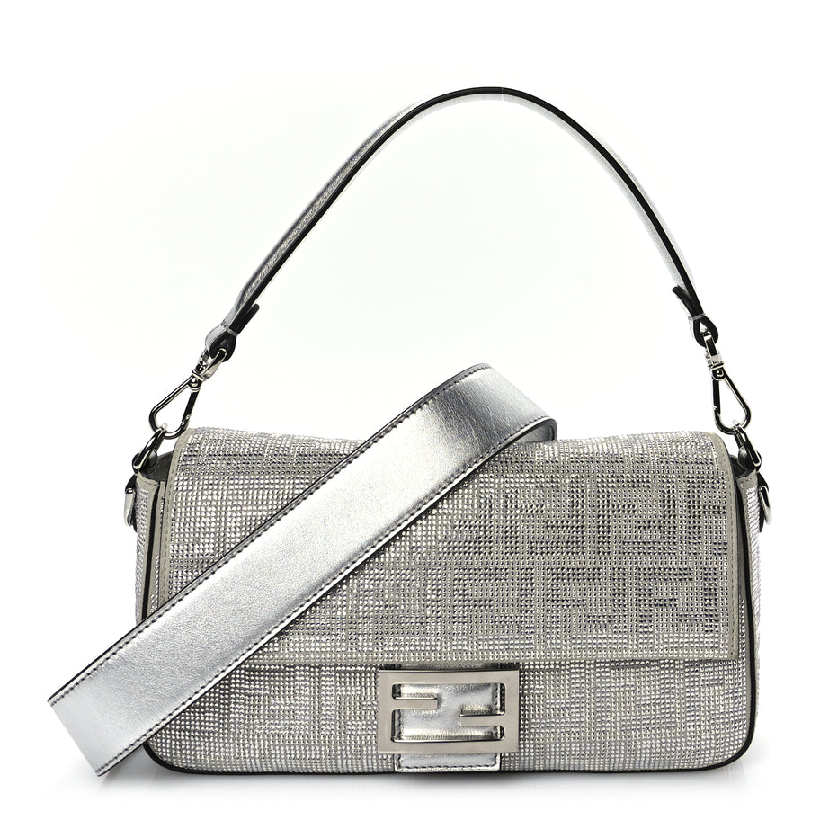 Fendi Crystal Vitello Laminato FF Medium Baguette Crystal Argento Image 1