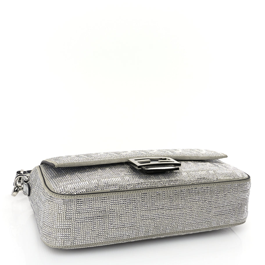 Fendi Crystal Vitello Laminato FF Medium Baguette Crystal Argento Image 3