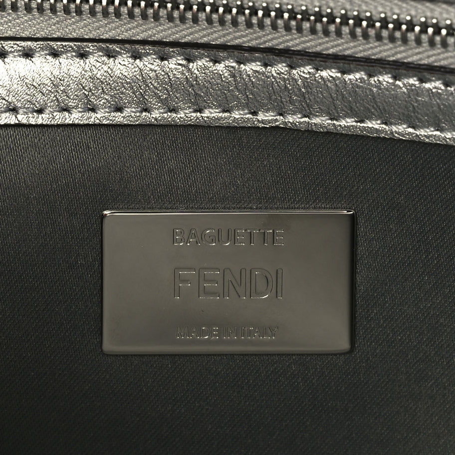 Fendi Crystal Vitello Laminato FF Medium Baguette Crystal Argento Image 5