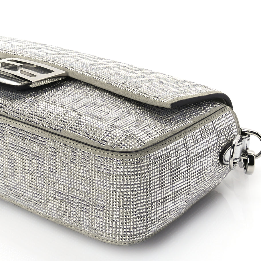 Fendi Crystal Vitello Laminato FF Medium Baguette Crystal Argento Image 8