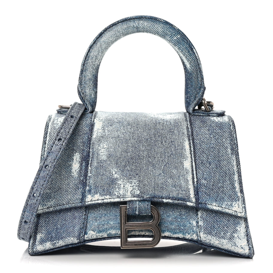 Balenciaga Nappa Denim Printed Hourglass Top Handle Bag XS Denim Blue Image 1